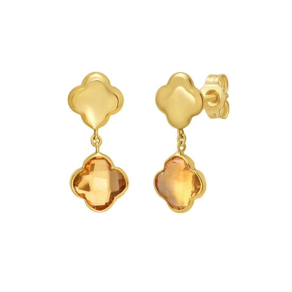 14K Yellow Gold Clover Citrine Earrings
