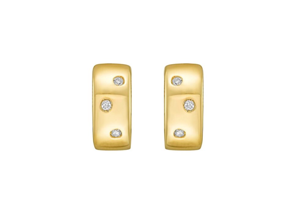 14K Yellow Gold Diamond Huggie Earrings - peelerie