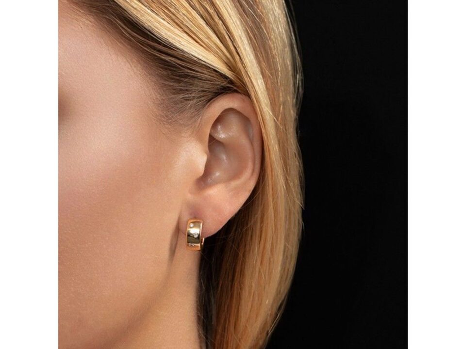 14K Yellow Gold Lab-Grown Diamond Huggie Earrings