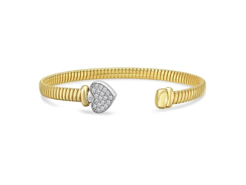 14K Two-Tone Gold Heart Lab-Grown Diamond Cuff