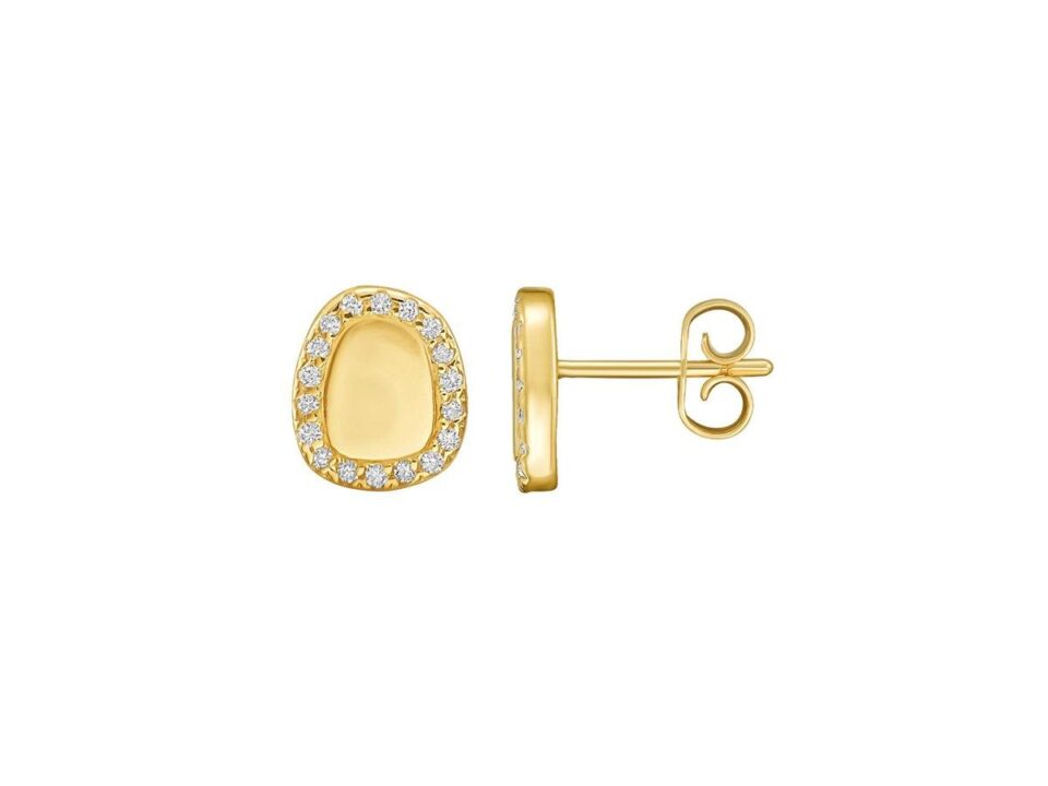 Cushion lab-grown diamond earrings in solid 14K yellow gold, view 2