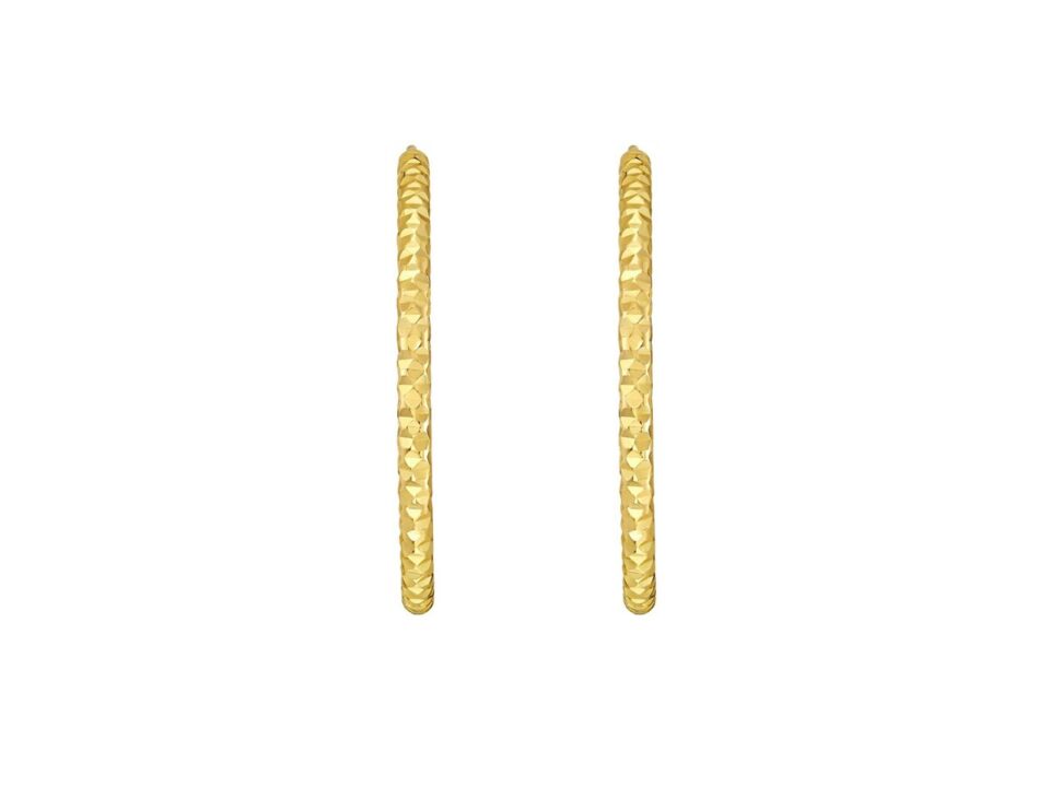 14K Yellow Gold Round Hoop Earrings Faceted