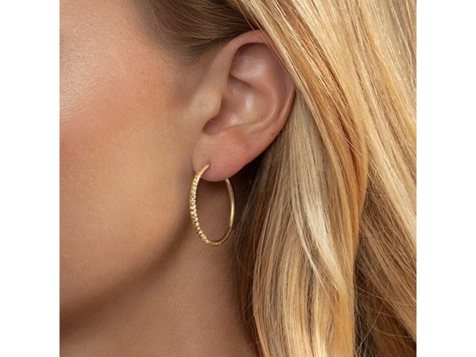 14K Yellow Gold Round Hoop Earrings Faceted