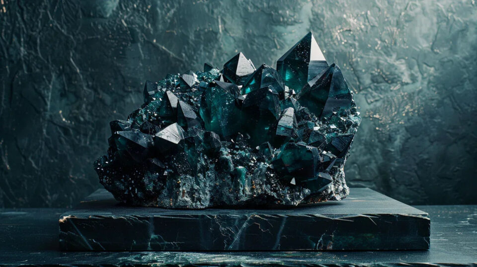 Black onyx and emerald crystals