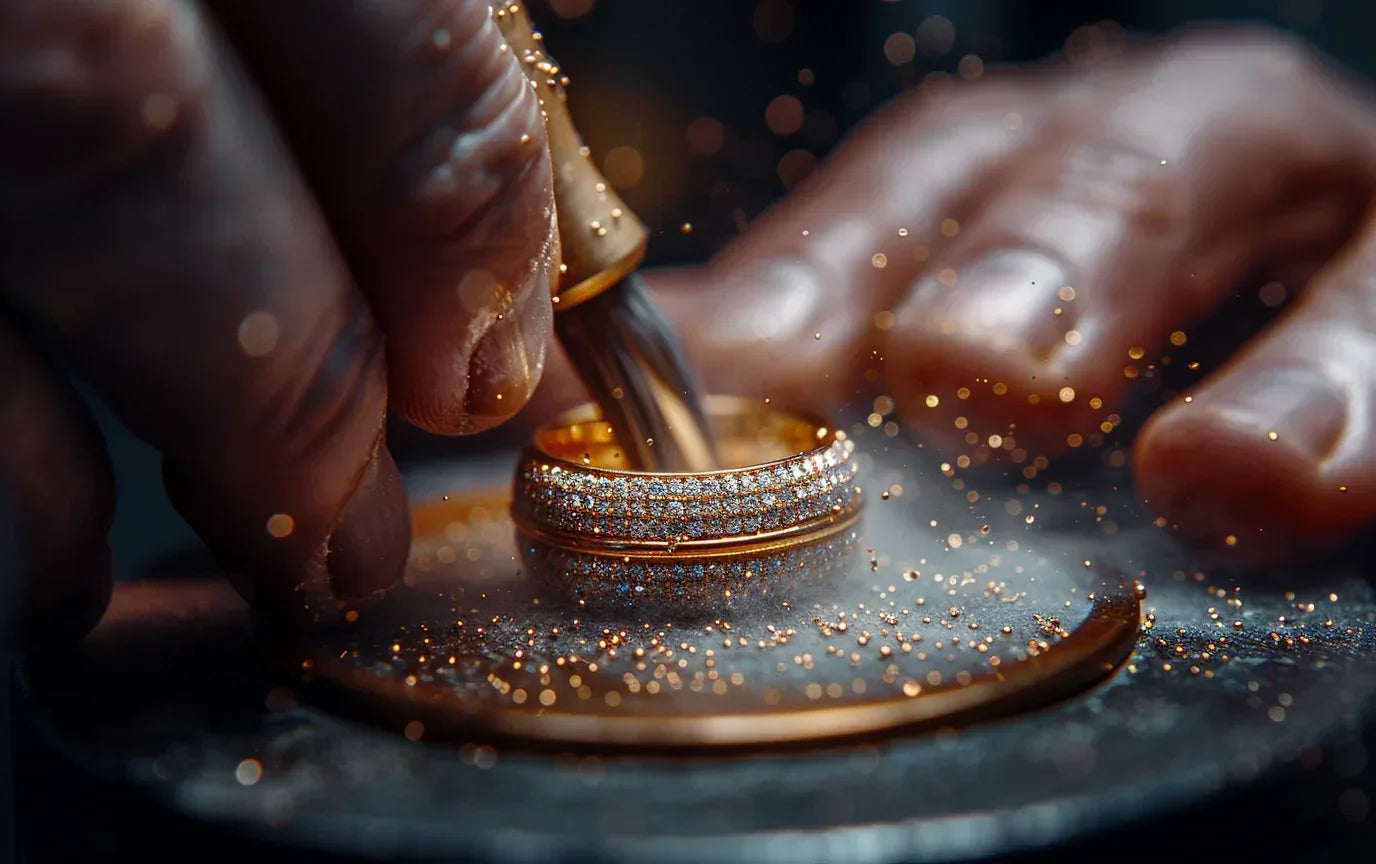 Hands finishing a gold ring