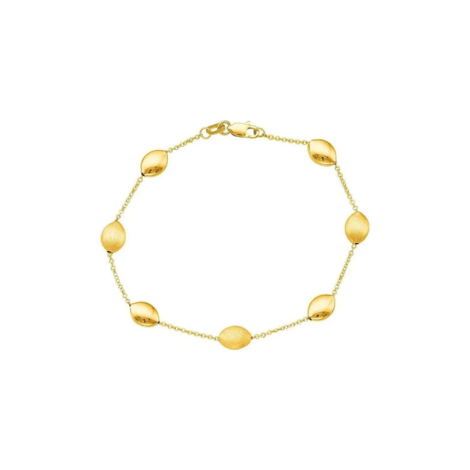 14K Yellow Gold Textured Polished Bracelet 6.35mm