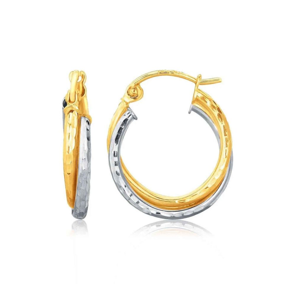 14K Two-Tone Gold Hammered Hoop Interlaced