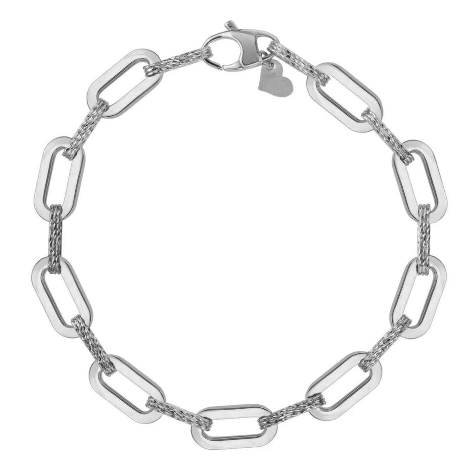 Paperclip Bracelet, 7 mm, 14K White Gold