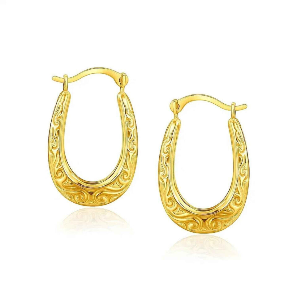 Fancy Oval Hoop Earrings, 10K Yellow Gold