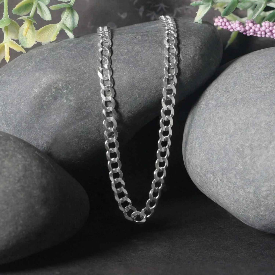 4.70mm curb chain in solid 14K white gold, view 3