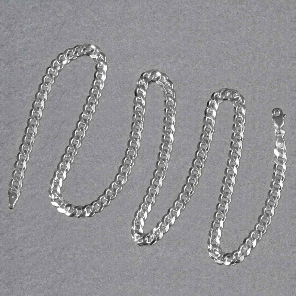 4.70mm curb chain in solid 14K white gold, view 4