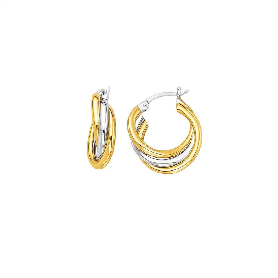 14K Two-Tone Gold Hoop Earrings Triple