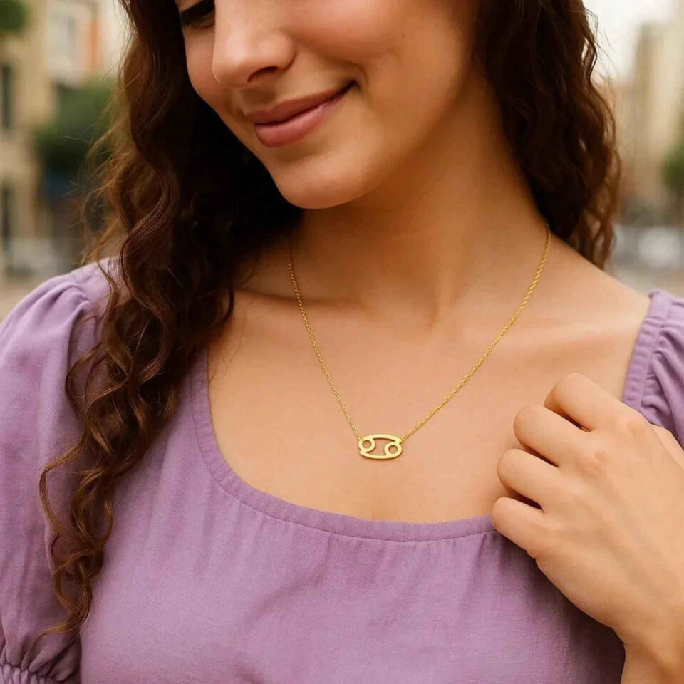 14K Yellow Gold Necklace Cancer