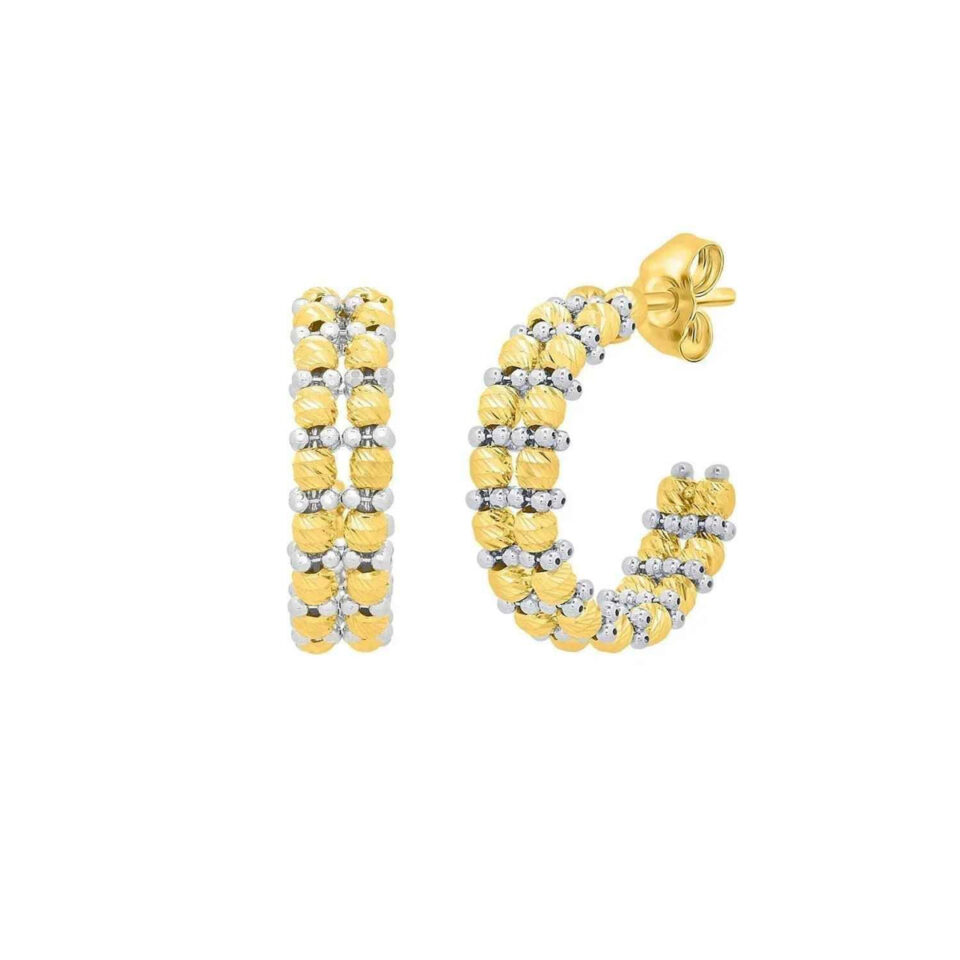 14K Two-Tone Gold Hoop Earrings 5.6x20mm