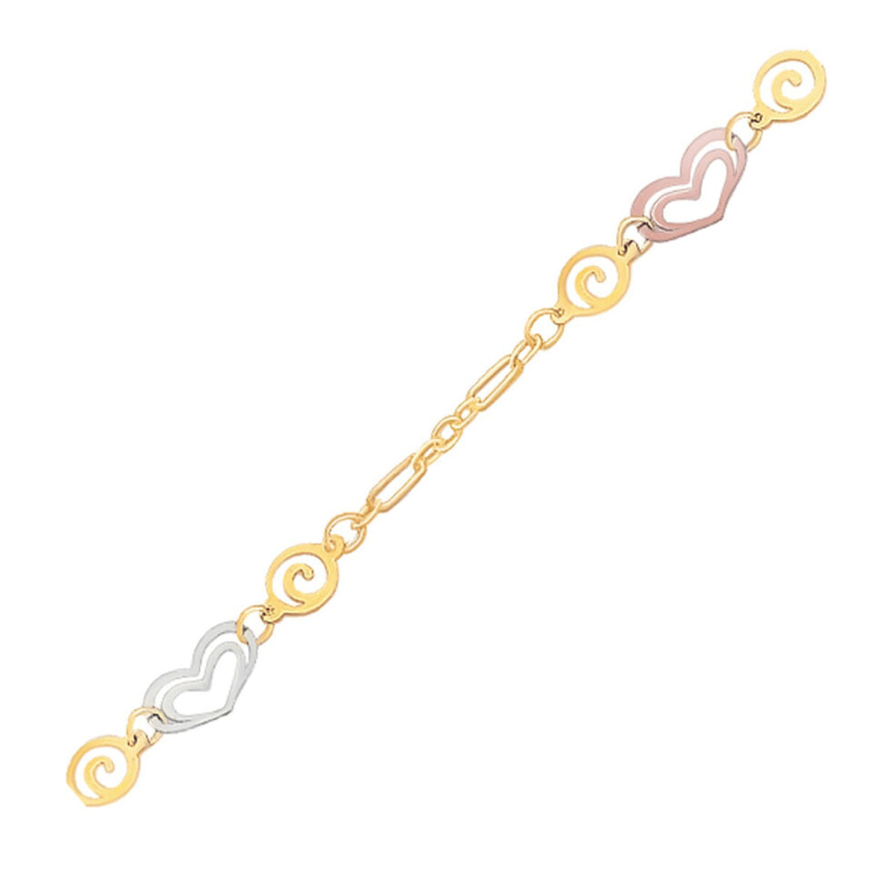 14K Tri-Colour Gold Heart Anklet
