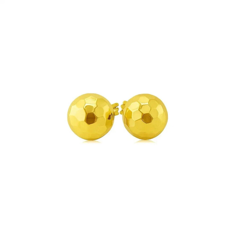 14K Yellow Gold Ball Faceted Texture Earrings, 7 mm