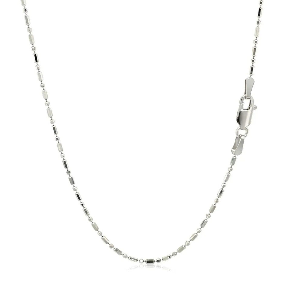 14K White Gold Diamond-Cut Alternating Bead Chain, 1.1 mm