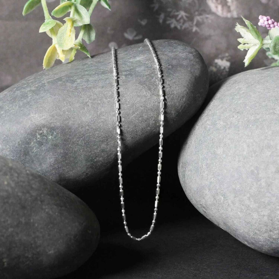 14K White Gold Diamond-Cut Alternating Bead Chain, 1.1 mm