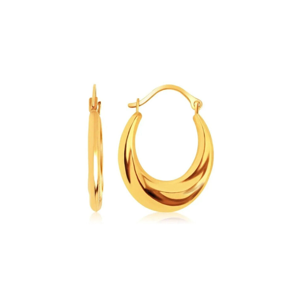14K Yellow Gold Oval Hoop Earrings Graduated