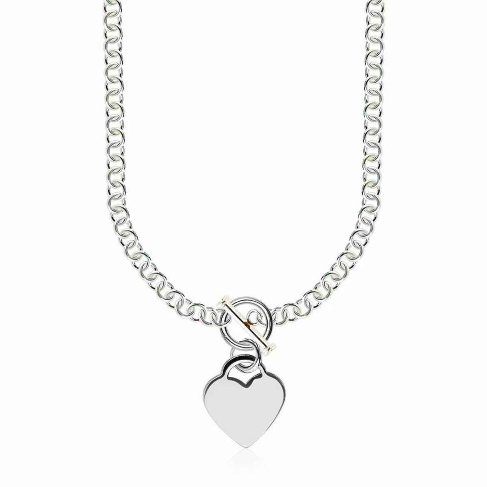 Sterling Silver, Rhodium Plated Heart Rolo