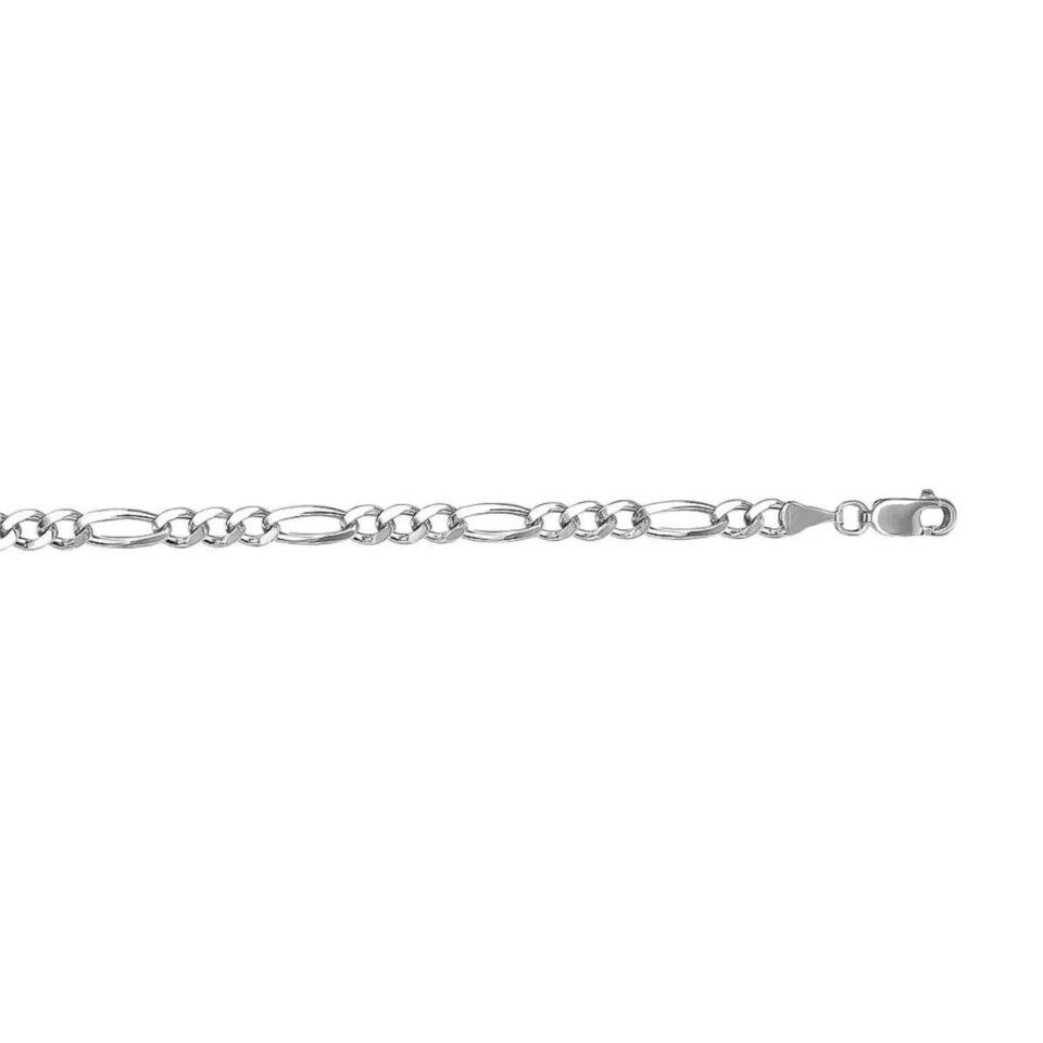 14K White Gold Figaro Bracelet 3.80mm