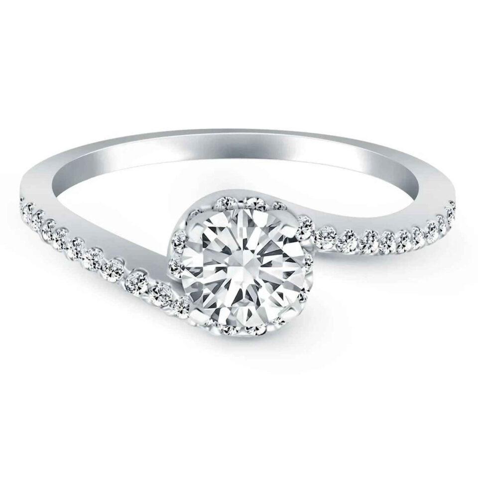14K White Gold Halo Lab-Grown Diamond Engagement Bypass