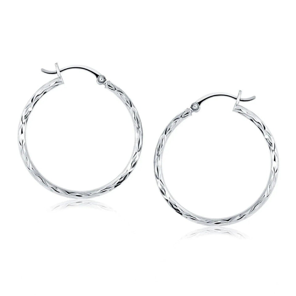 14K White Gold Hoop Earrings 2x30mm