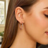 3x25mm polished hoop earrings in solid 14K rose gold, view 4