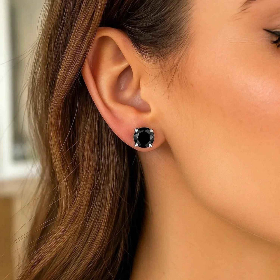 14K White Gold Round Cubic Zirconia Stud 8.0mm