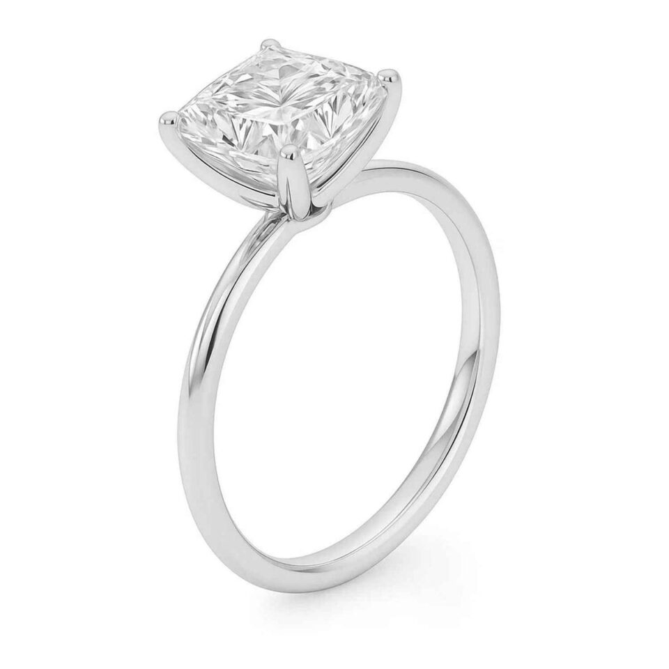 5 ct tw lab-grown diamond solitaire princess ring in solid 14K white gold, engagement ring, view 3