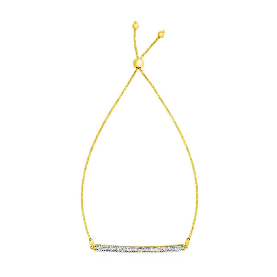 14K Yellow Gold Lab-Grown Diamond Adjustable Textured Bracelet