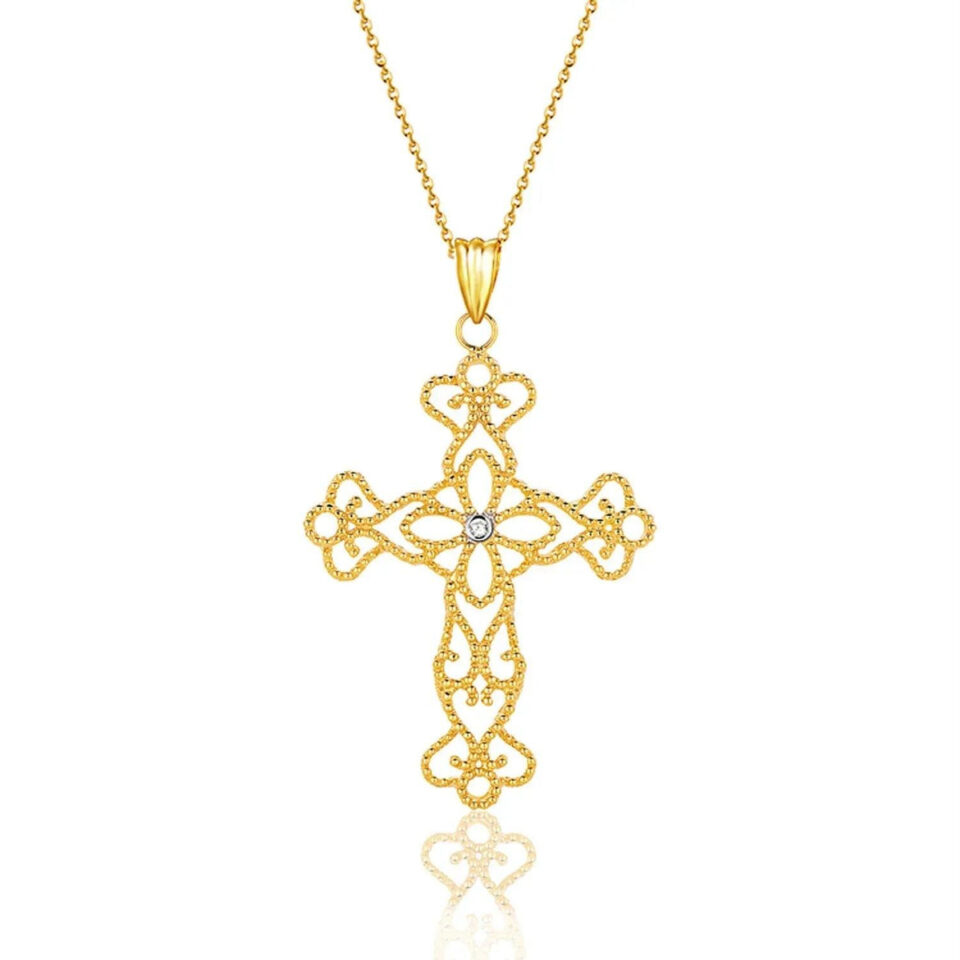 14K Yellow Gold Cross Lab-Grown Diamond Pendant