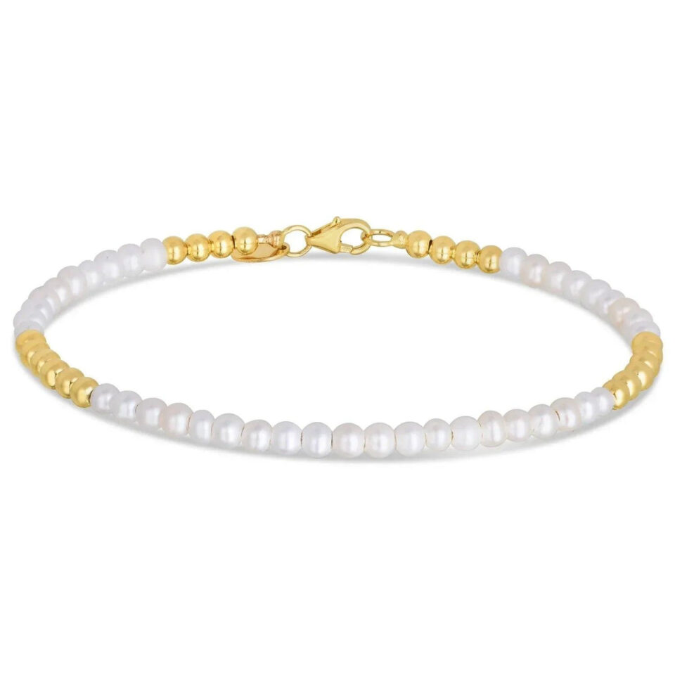 14K Yellow Gold Bead Pearl Bracelet 2.00mm