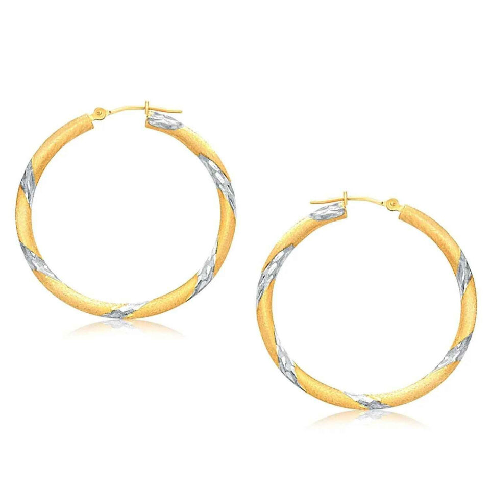 3x30mm polished hoop earrings in solid 14K two-tone gold