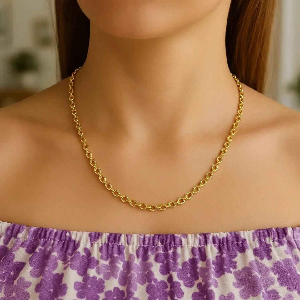14K Yellow Gold Rolo Oval Chain