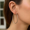 14K White Gold Diamond-Cut Hoop Earrings