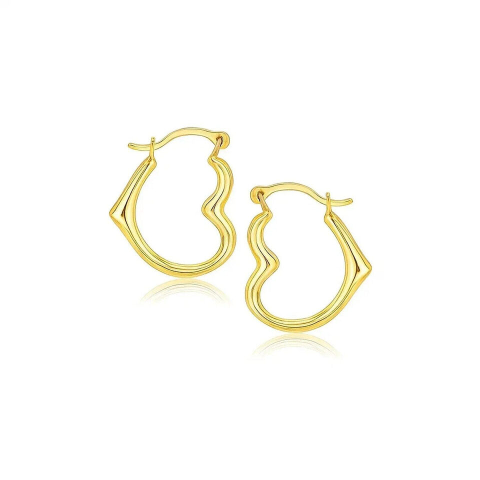 10K Yellow Gold Heart Hoop Earrings
