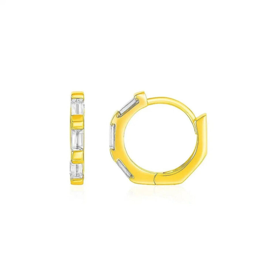 14K Yellow Gold Cubic Zirconia Hoop Earrings