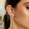 Cubic zirconia hoop earrings in solid 14K yellow gold, view 2