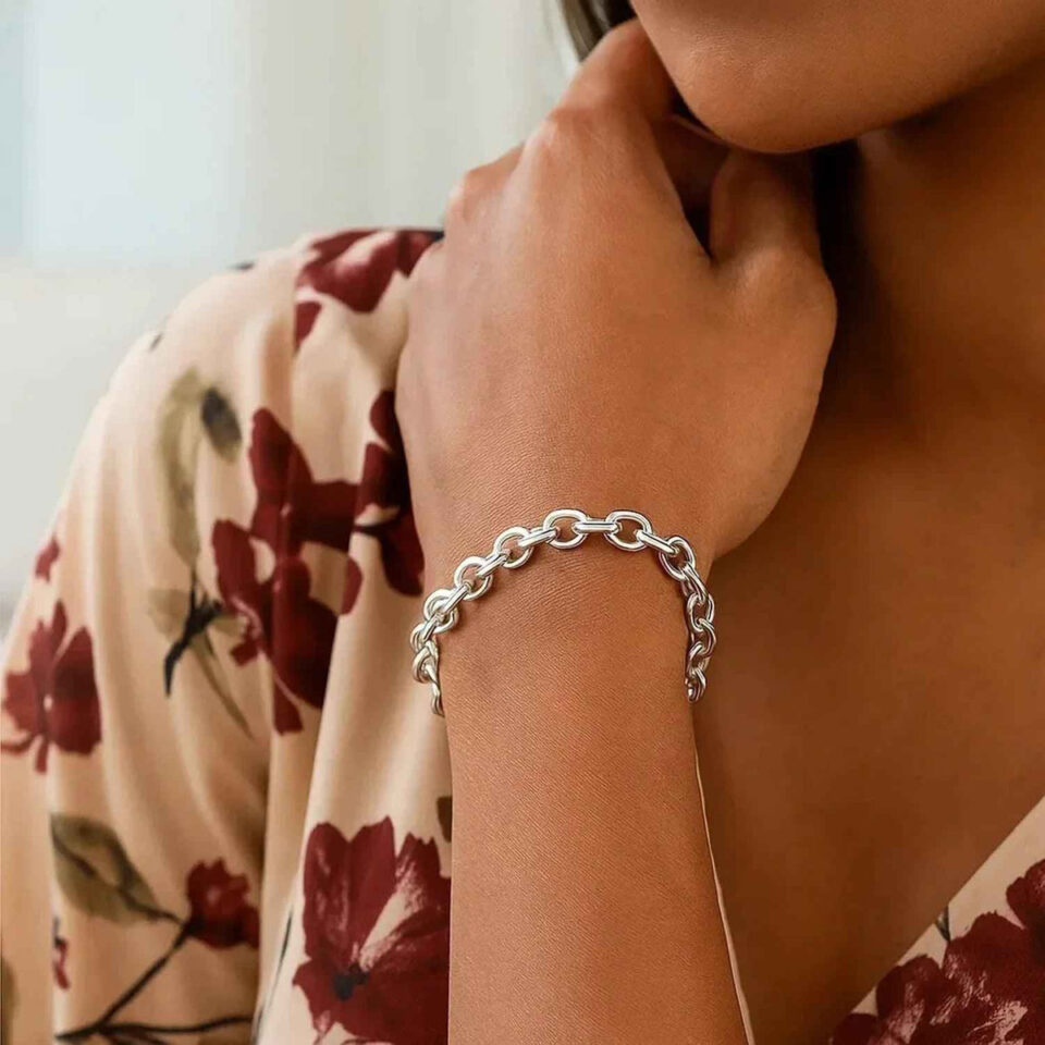 Sterling silver, rhodium plated charm bracelet, view 4