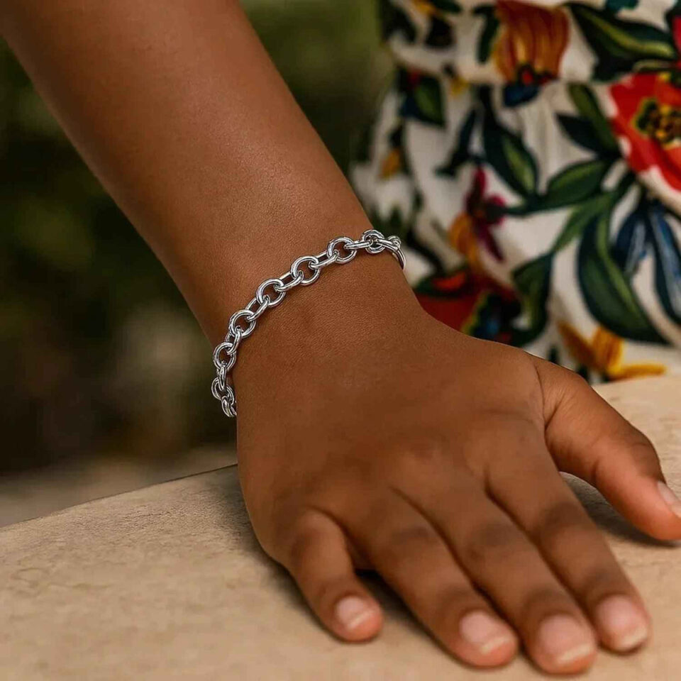 Sterling silver, rhodium plated charm bracelet, view 5