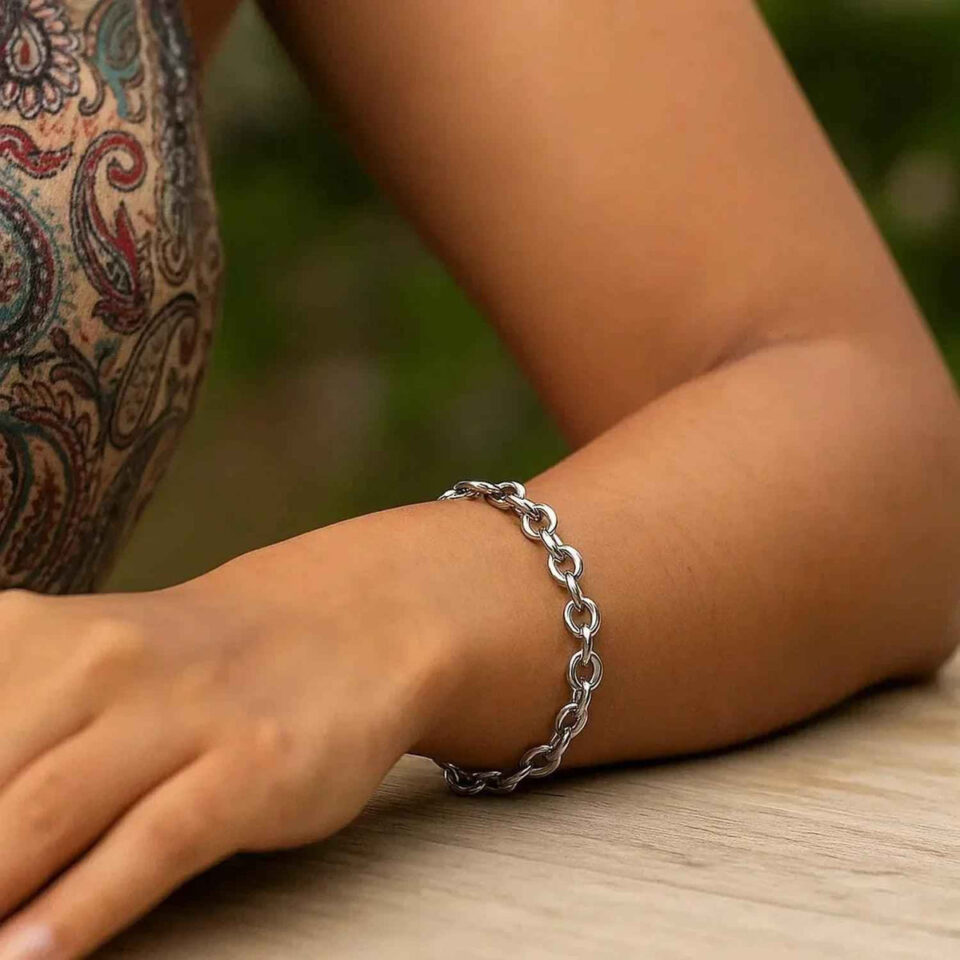 Sterling silver, rhodium plated charm bracelet, view 6