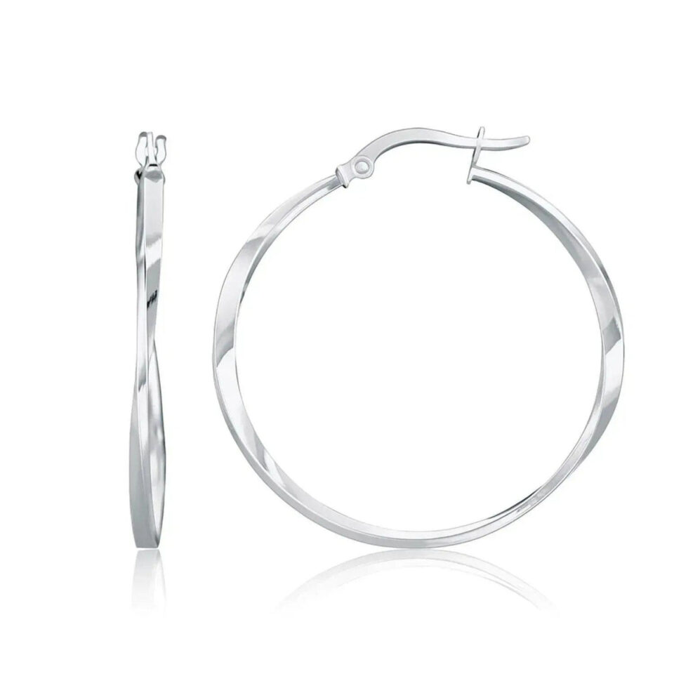 1.5x50mm twisted hoop earrings in solid 14K white gold