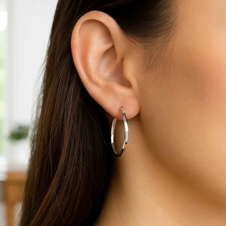 1.5x50mm twisted hoop earrings in solid 14K white gold, view 3