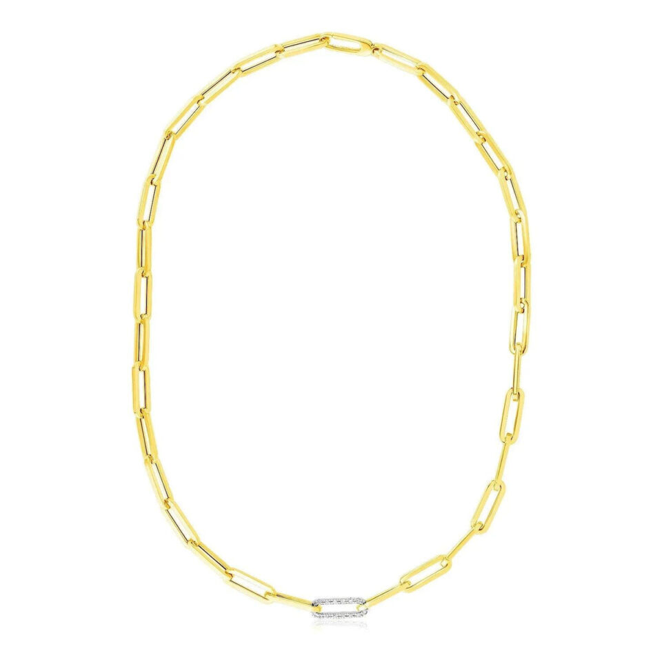 14K Yellow Gold Paperclip Lab-Grown Diamond Necklace