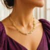 Paperclip lab-grown diamond necklace in solid 14K yellow gold, view 4