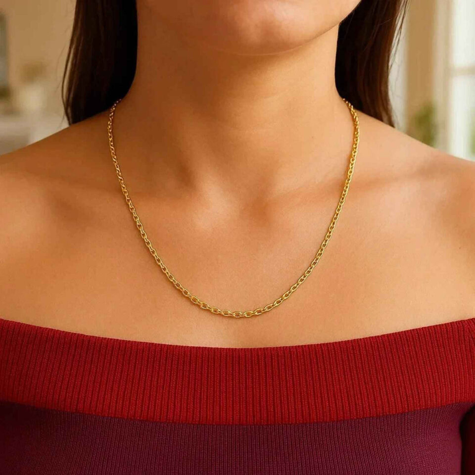 1.8 mm forsantina lite cable link chain in solid 14K yellow gold, view 9