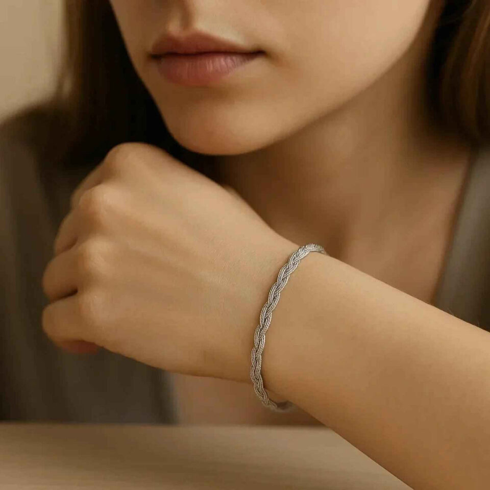 14K White Gold Braided Bracelet