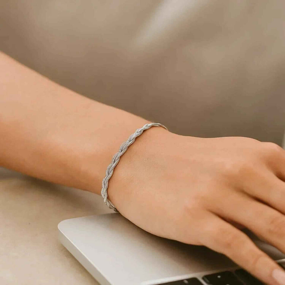 14K White Gold Braided Bracelet