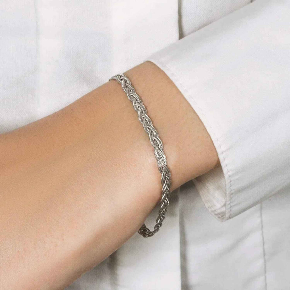 14K White Gold Braided Bracelet